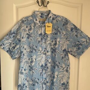 NWT Tommy Bahama Shirt light blue Floral button-up short sleeve size Large $120